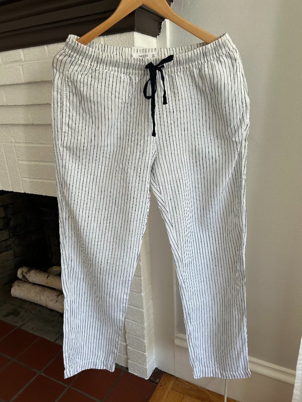 Mango Linen Grey and White Stripes Pants Size M